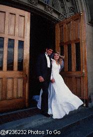 Wedding couple leaving church